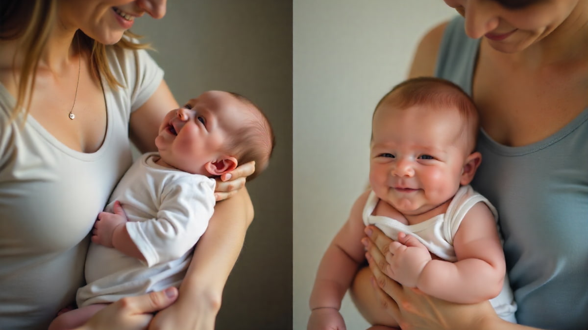 نوزاد پسر خندان و نوزاد دختر شاد در آغوش مادران، تعبیر خواب نوزاد پسر و دختر در بغل گرفتن، تفاوت تعبیر خواب بر اساس جنسیت نوزاد، مسئولیت و برکت در رویا.